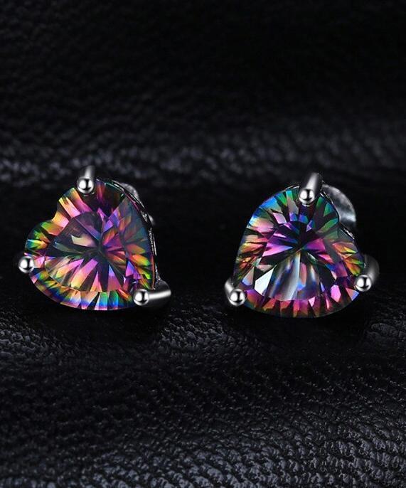 6mm Heart Stud Earring With Austrian  Crystals - Mystic in 18K White Gold Plated